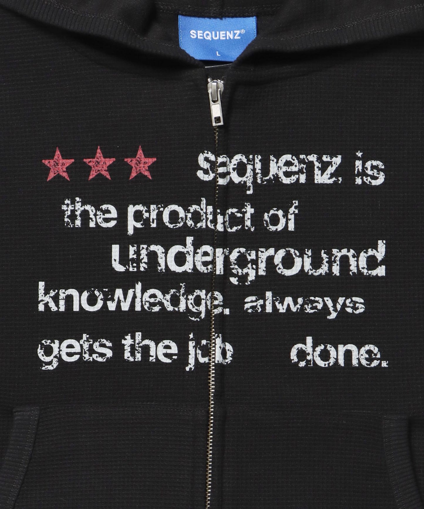 THERMAL LADIES ZIP UP LADIES / ワッフル レディース ジップパーカー サーマル ダブルジップ フーディ ブラック