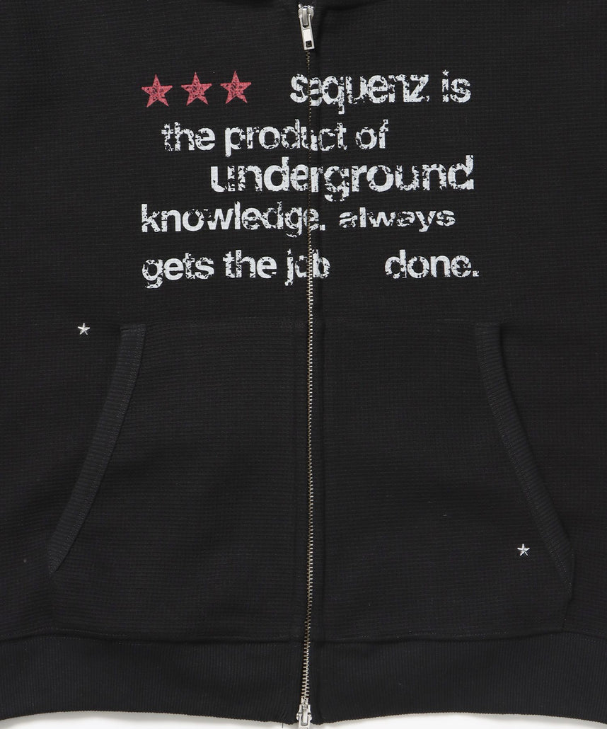 THERMAL LADIES ZIP UP LADIES / ワッフル レディース ジップパーカー サーマル ダブルジップ フーディ ブラック