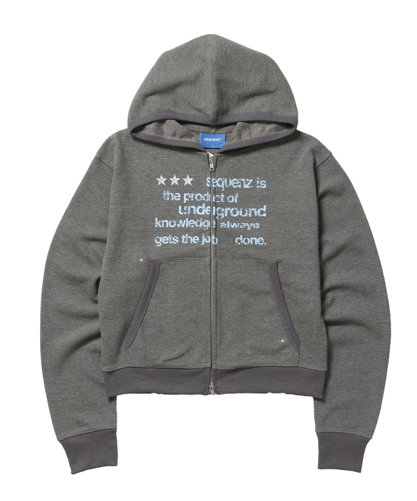 【SEQUENZ(シークエンズ)】THERMAL LADIES ZIP UP LADIES / ワッフル レディース ジップパーカー サーマル ダブルジップ フーディ グレー