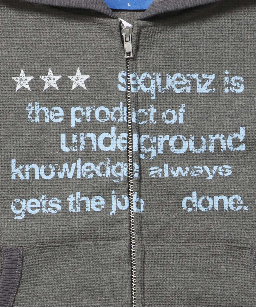 THERMAL LADIES ZIP UP LADIES / ワッフル レディース ジップパーカー サーマル ダブルジップ フーディ グレー