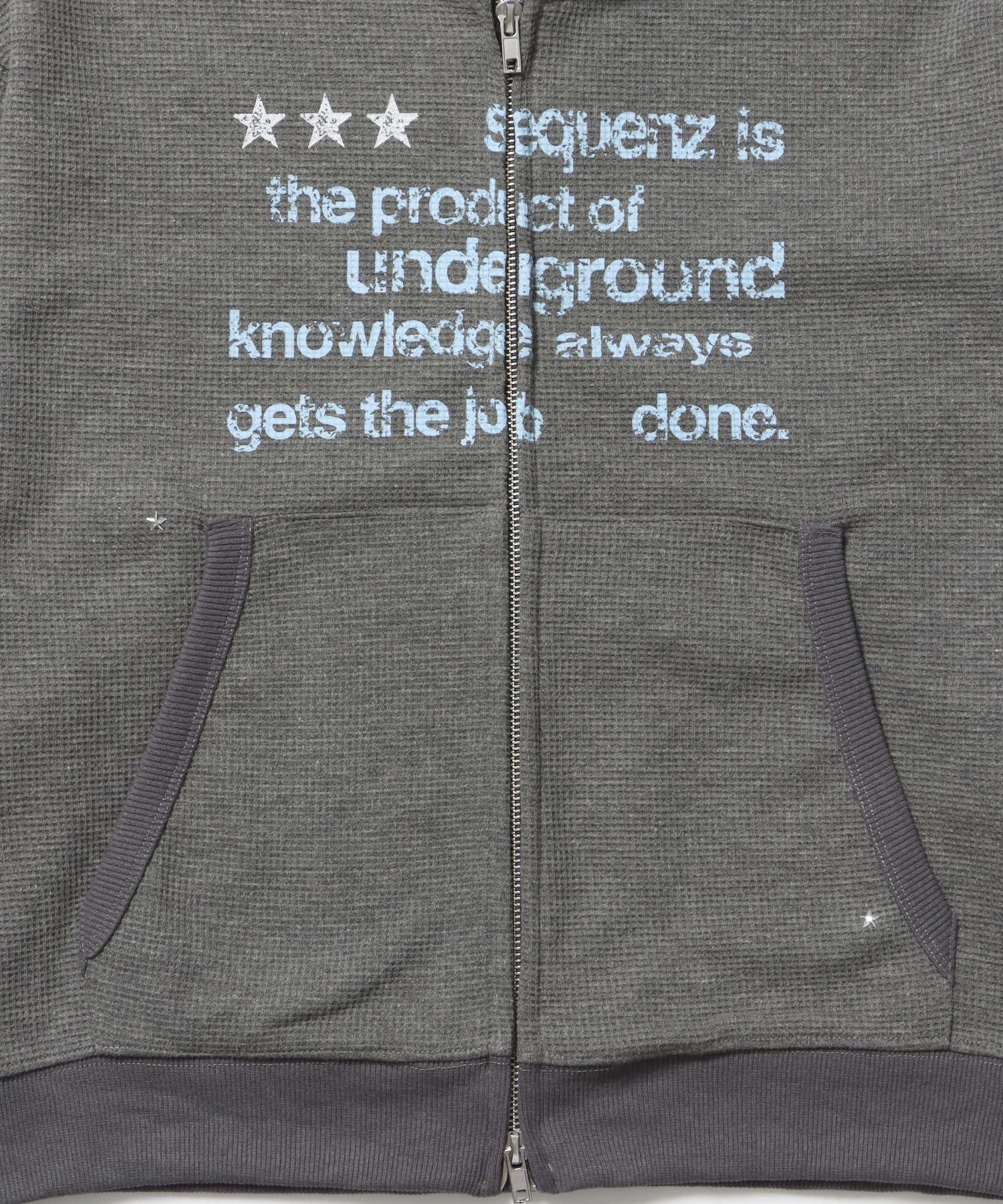 THERMAL LADIES ZIP UP LADIES / ワッフル レディース ジップパーカー サーマル ダブルジップ フーディ グレー