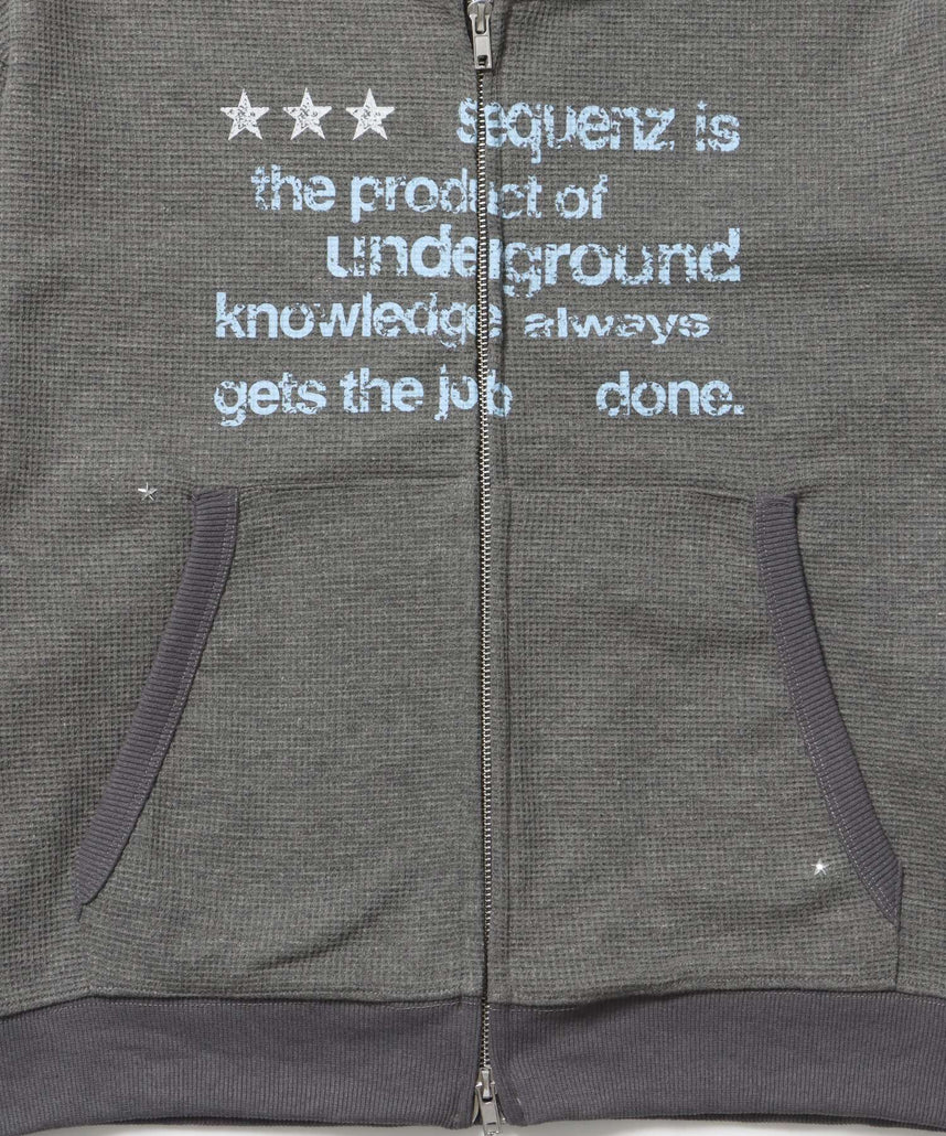 THERMAL LADIES ZIP UP LADIES / ワッフル レディース ジップパーカー サーマル ダブルジップ フーディ グレー