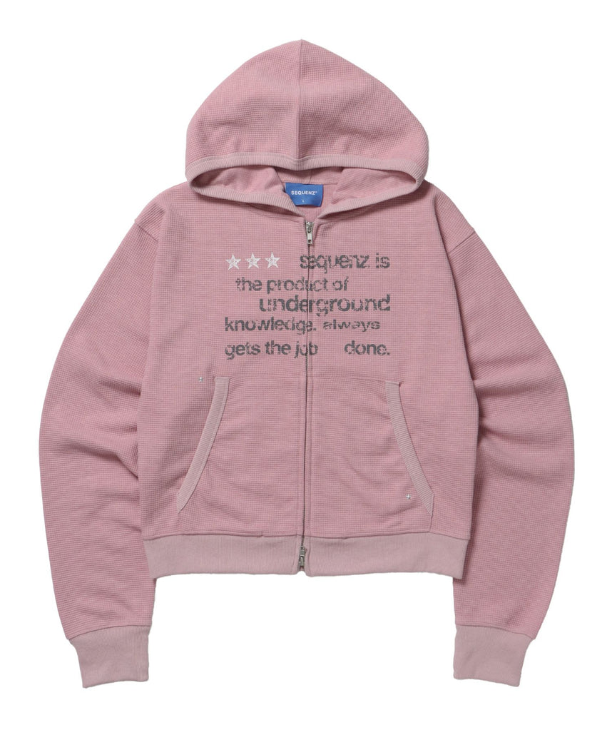 【SEQUENZ(シークエンズ)】THERMAL LADIES ZIP UP LADIES / ワッフル レディース ジップパーカー サーマル ダブルジップ フーディ ピンク