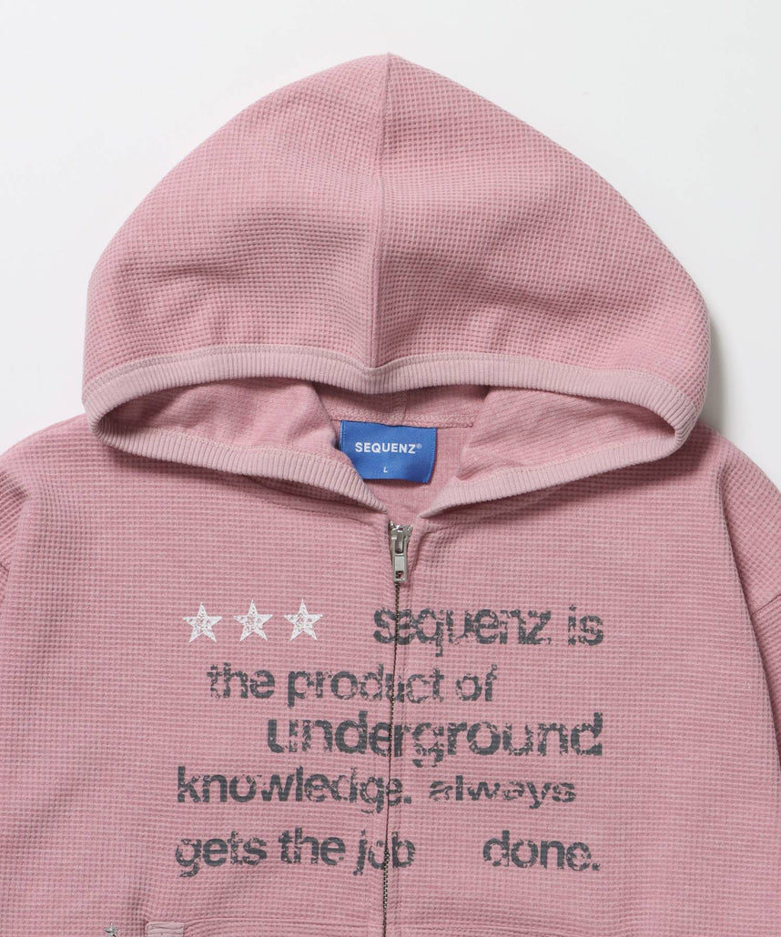 ≪予約商品≫THERMAL LADIES ZIP UP LADIES / ワッフル レディース ジップパーカー サーマル ダブルジップ フーディ ピンク