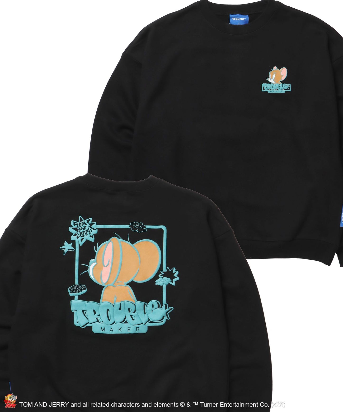 【SEQUENZ(シークエンズ)】TJ GRAFFITI C/N SWEAT オーバーサイズ プリント ビッグシルエット 裏起毛 長袖 クルーネック ブラック