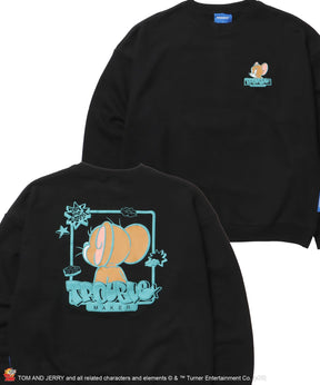TJ GRAFFITI C/N SWEAT オーバーサイズ プリント ビッグシルエット 裏起毛 長袖 クルーネック ブラック