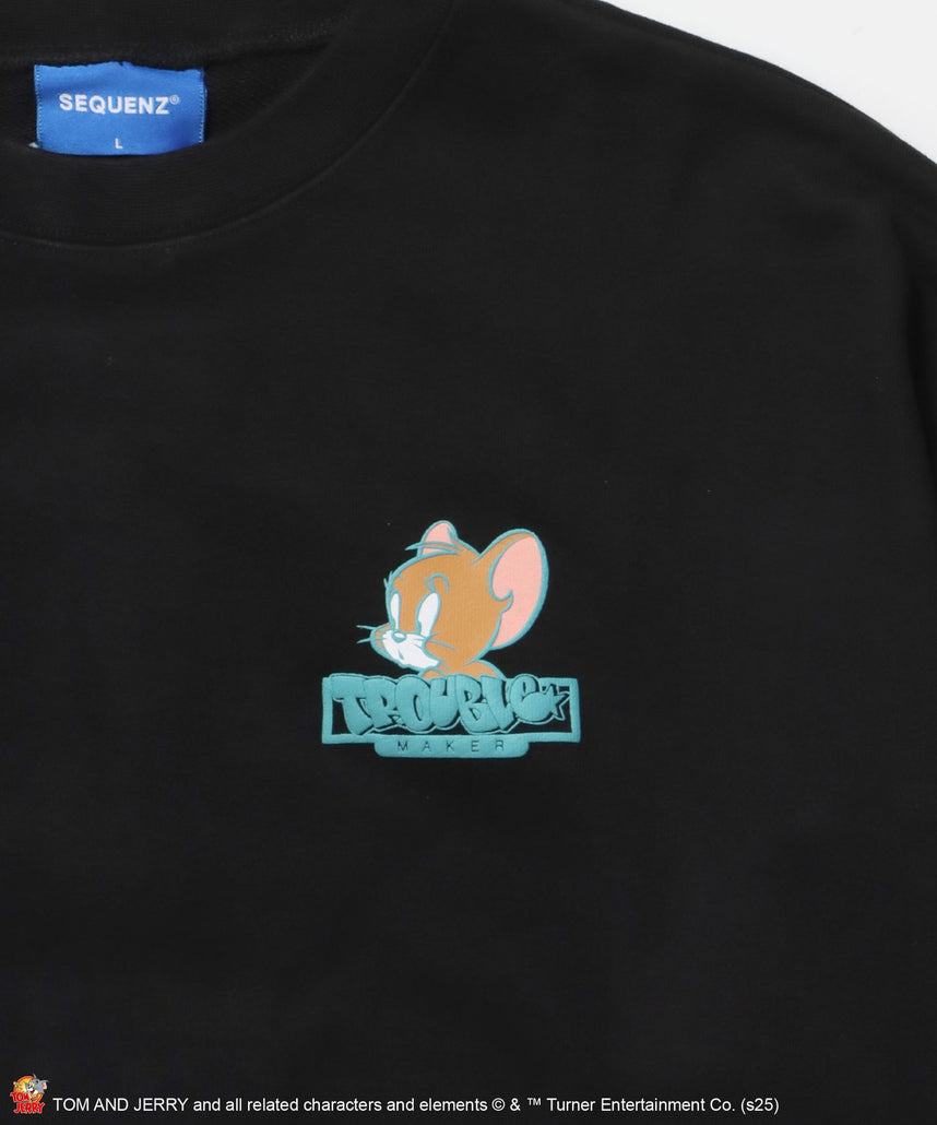 TJ GRAFFITI C/N SWEAT オーバーサイズ プリント ビッグシルエット 裏起毛 長袖 クルーネック ブラック