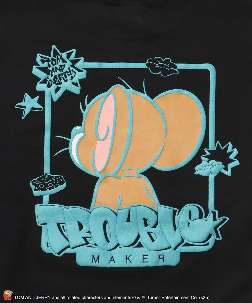 TJ GRAFFITI C/N SWEAT オーバーサイズ プリント ビッグシルエット 裏起毛 長袖 クルーネック ブラック