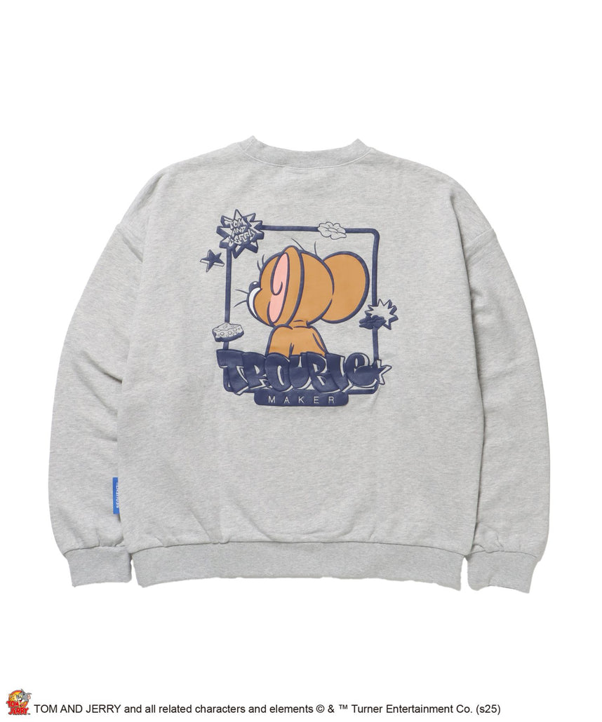 【SEQUENZ(シークエンズ)】TJ GRAFFITI C/N SWEAT オーバーサイズ プリント ビッグシルエット 裏起毛 長袖 クルーネック アッシュグレー