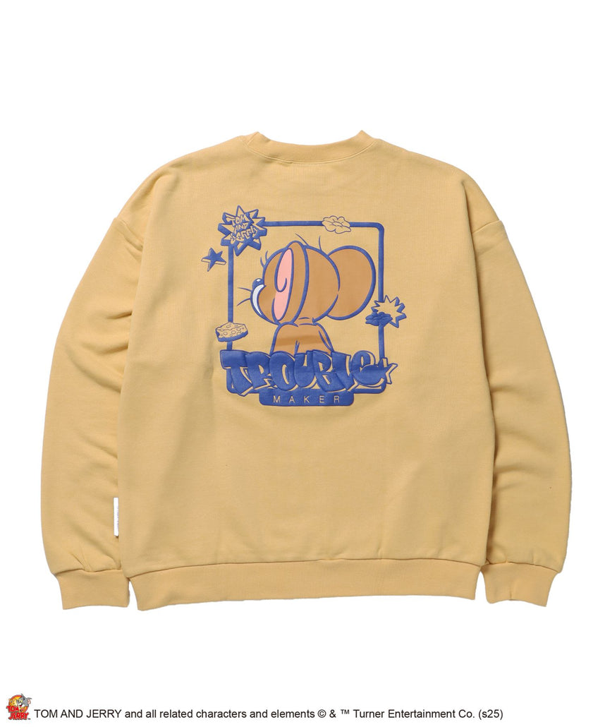 【SEQUENZ(シークエンズ)】TJ GRAFFITI C/N SWEAT オーバーサイズ プリント ビッグシルエット 裏起毛 長袖 クルーネック イエロー