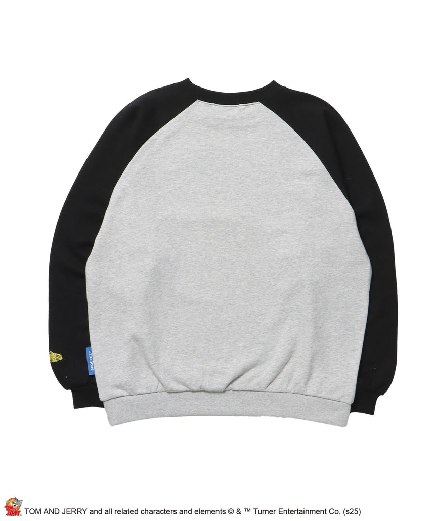 TJ CAR CHASE RAGLAN SWEAT / ラグラン バイカラー 刺繍 クルーネック 長袖 裏起毛 ブラック