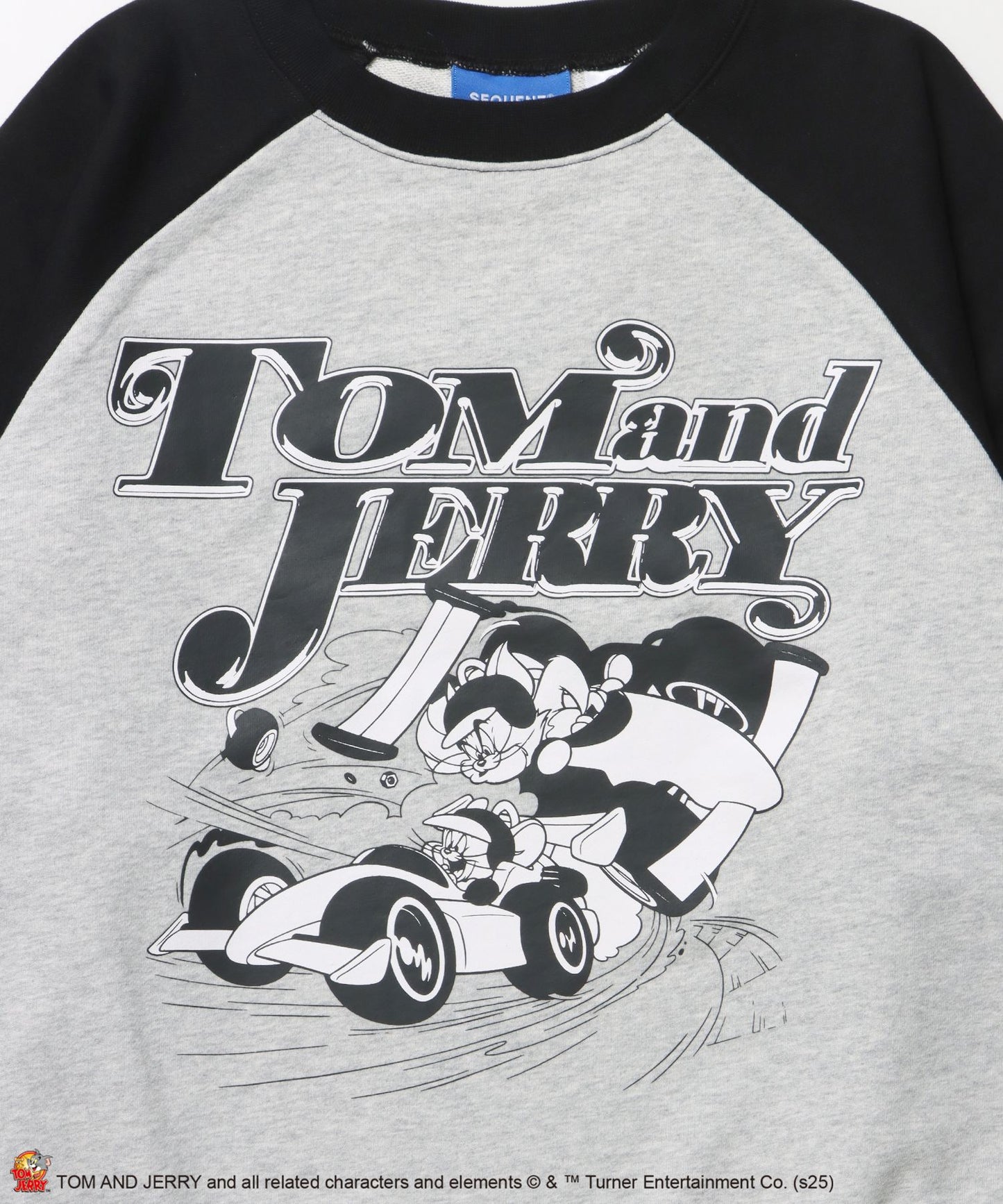 TJ CAR CHASE RAGLAN SWEAT / ラグラン バイカラー 刺繍 クルーネック 長袖 裏起毛 ブラック