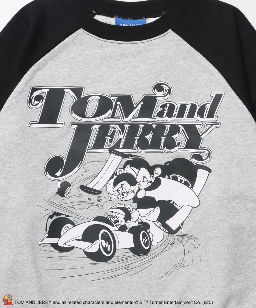 TJ CAR CHASE RAGLAN SWEAT / ラグラン バイカラー 刺繍 クルーネック 長袖 裏起毛 ブラック
