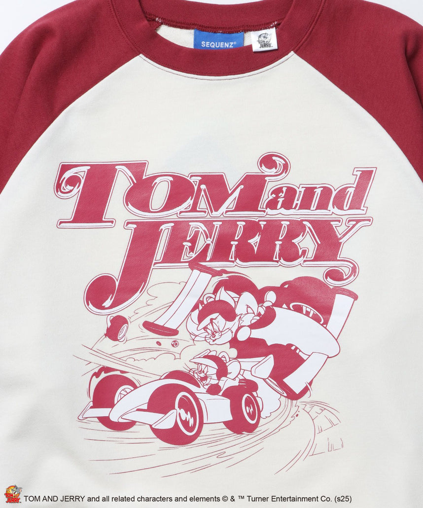 TJ CAR CHASE RAGLAN SWEAT / ラグラン バイカラー 刺繍 クルーネック 長袖 裏起毛 ワイン