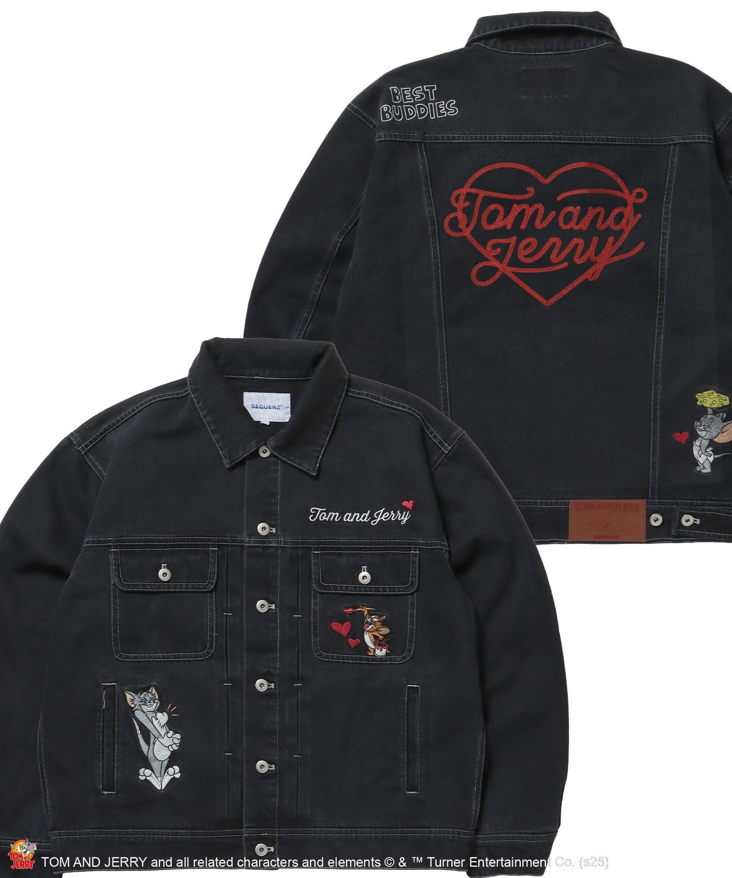 【SEQUENZ(シークエンズ)】TJ CHAIN EMB.DENIM JACKET / オーバーサイズ デニム ジャケット 刺繍 アウター ブラック