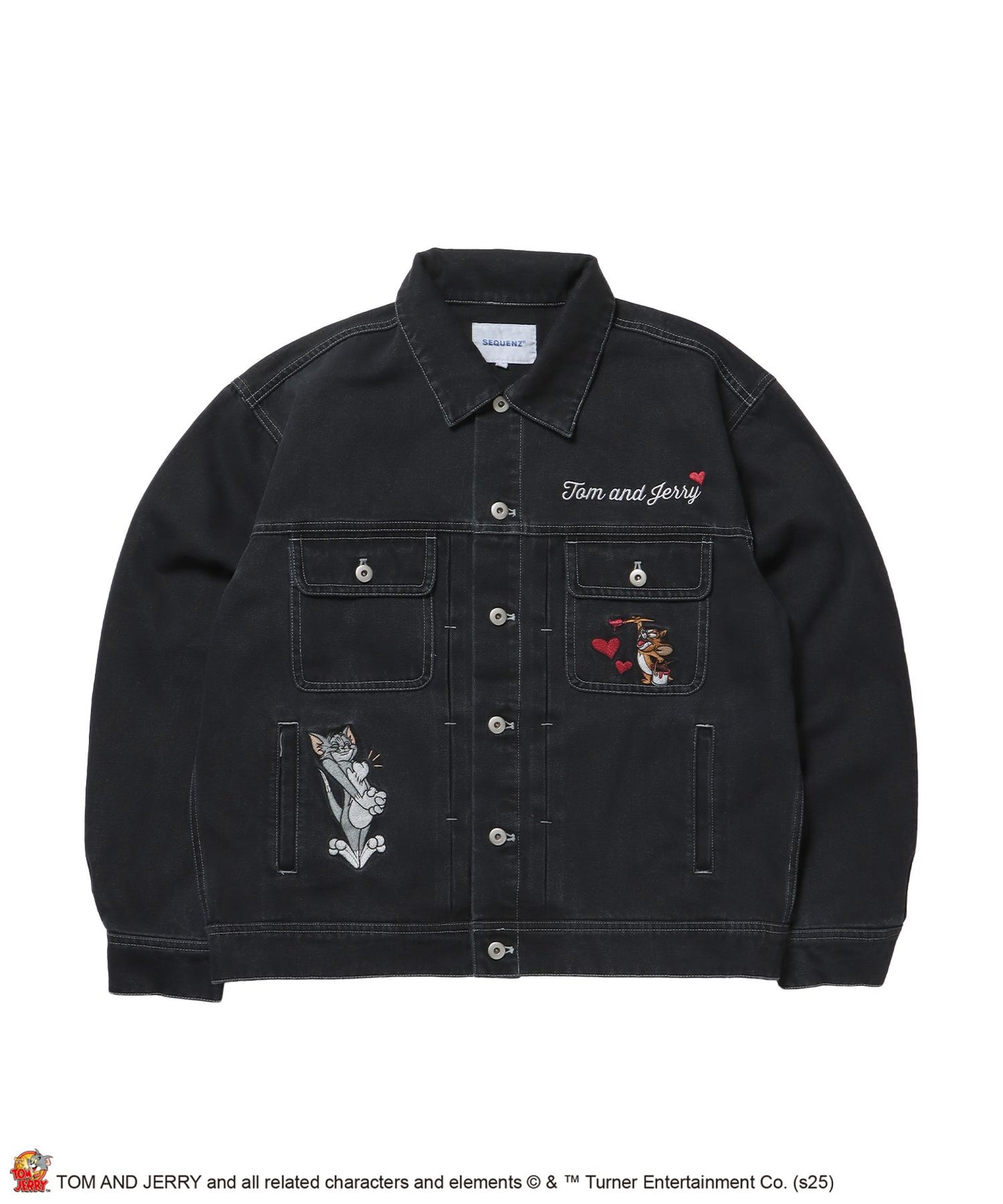 【SEQUENZ(シークエンズ)】TJ CHAIN EMB.DENIM JACKET / オーバーサイズ デニム ジャケット 刺繍 アウター ブラック