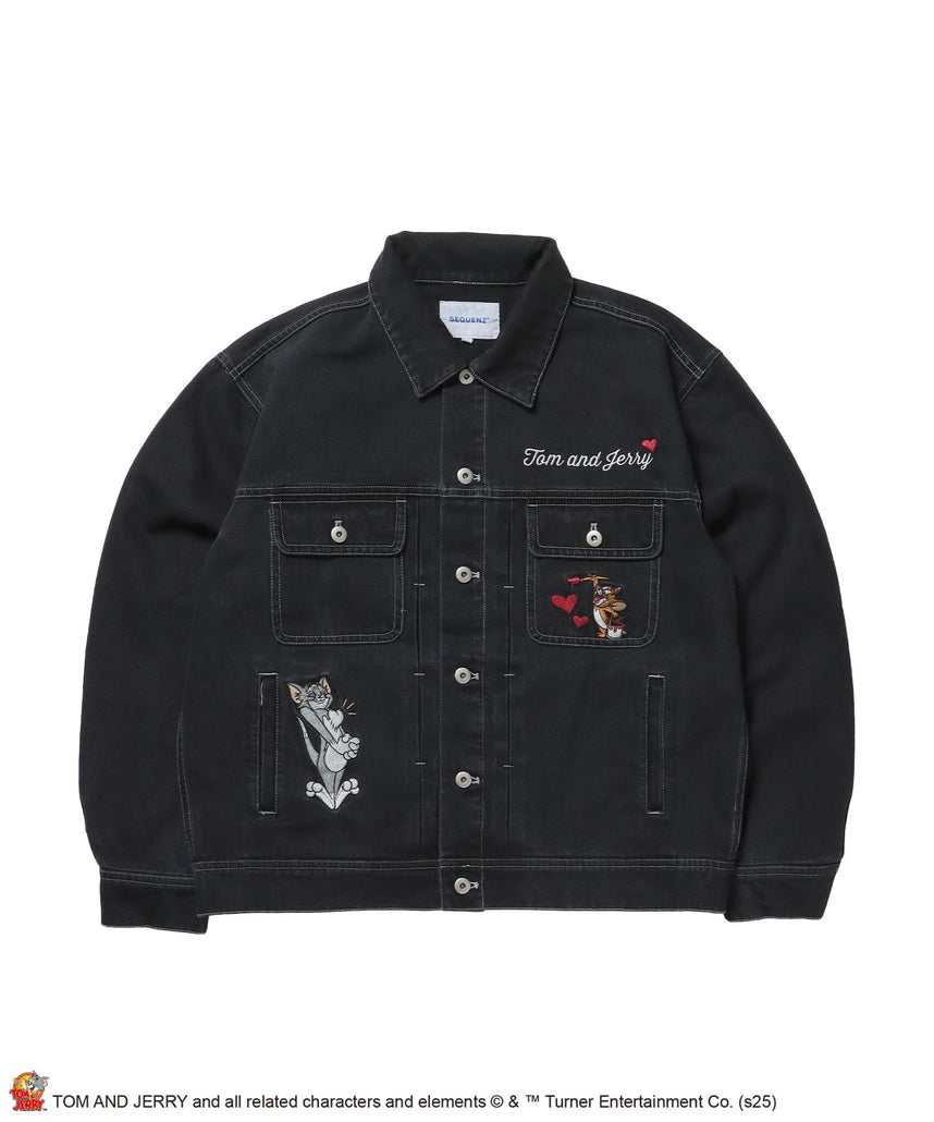 【SEQUENZ(シークエンズ)】TJ CHAIN EMB.DENIM JACKET / オーバーサイズ デニム ジャケット 刺繍 アウター ブラック