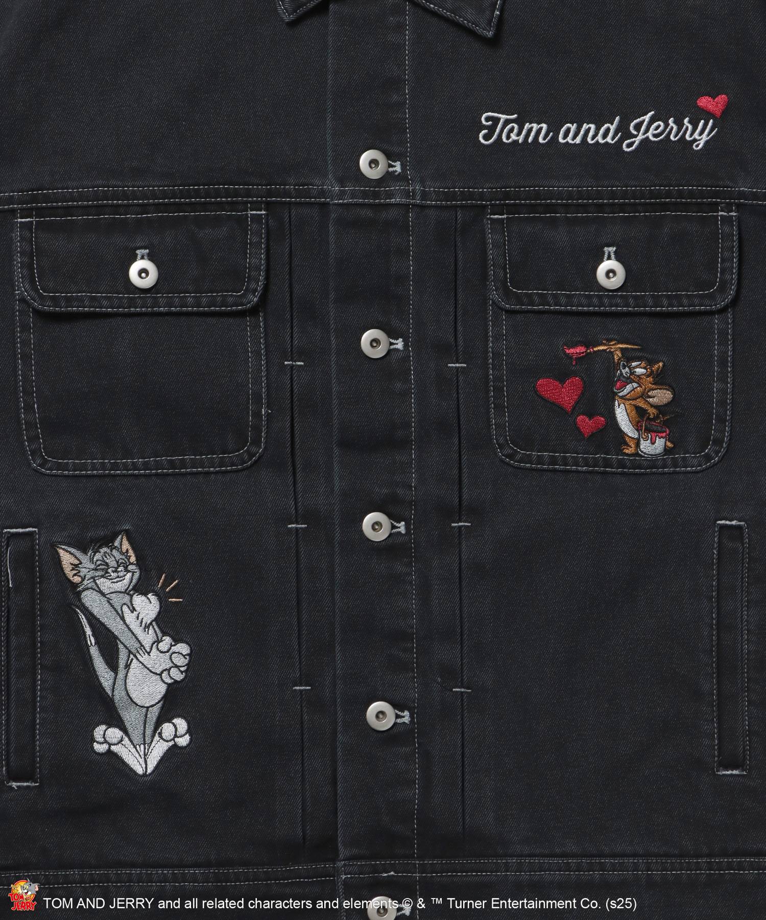 TJ CHAIN EMB.DENIM JACKET / オーバーサイズ デニム ジャケット 刺繍 アウター ブラック