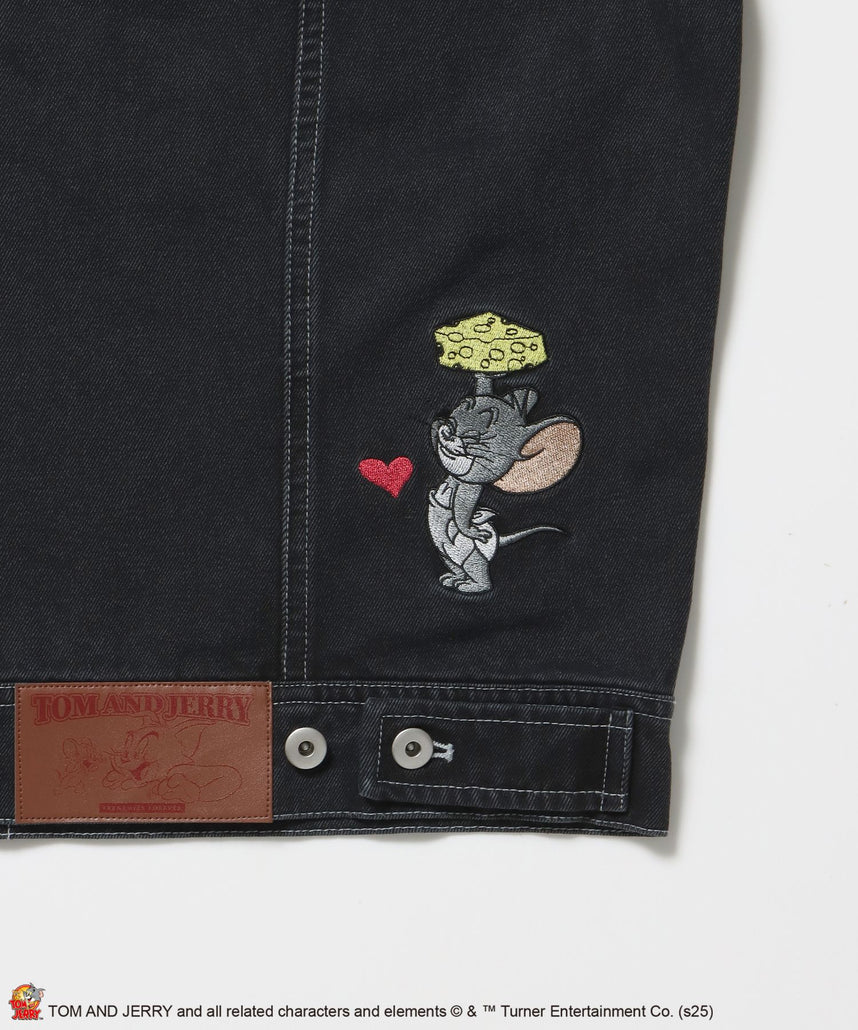 TJ CHAIN EMB.DENIM JACKET / オーバーサイズ デニム ジャケット 刺繍 アウター ブラック