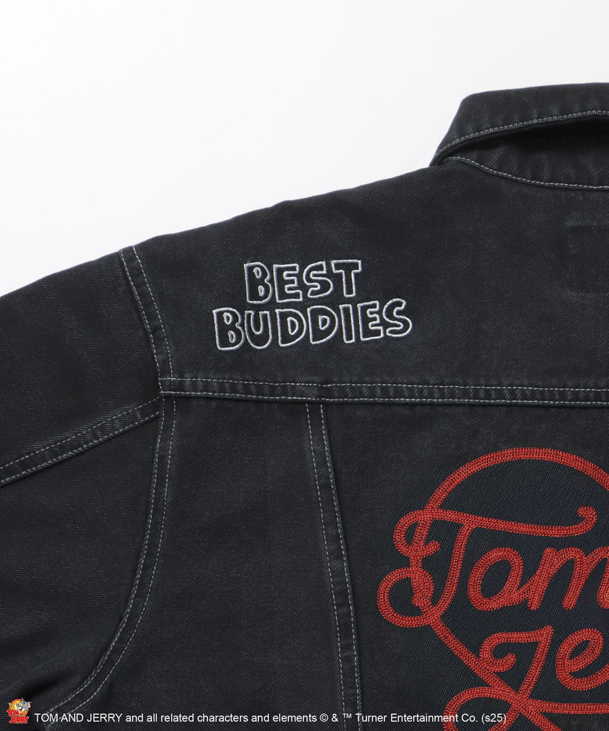 TJ CHAIN EMB.DENIM JACKET / オーバーサイズ デニム ジャケット 刺繍 アウター ブラック