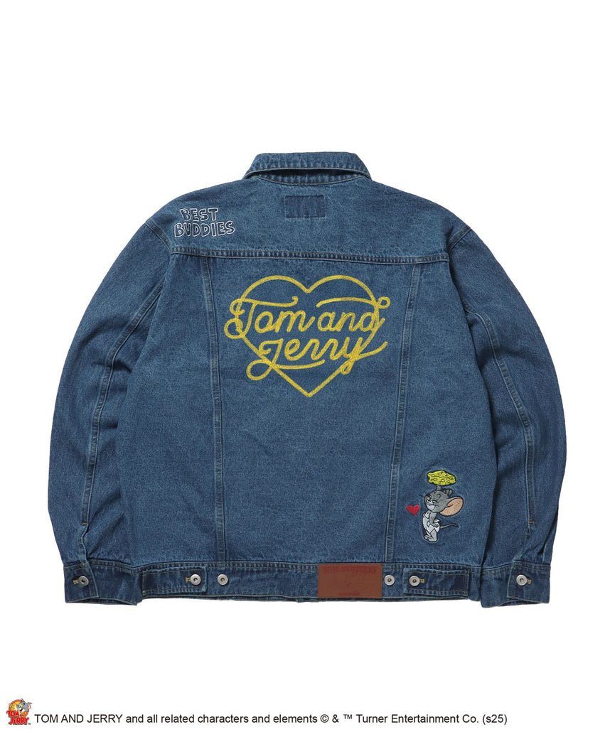 【SEQUENZ(シークエンズ)】TJ CHAIN EMB.DENIM JACKET / オーバーサイズ デニム ジャケット 刺繍 アウター ネイビー