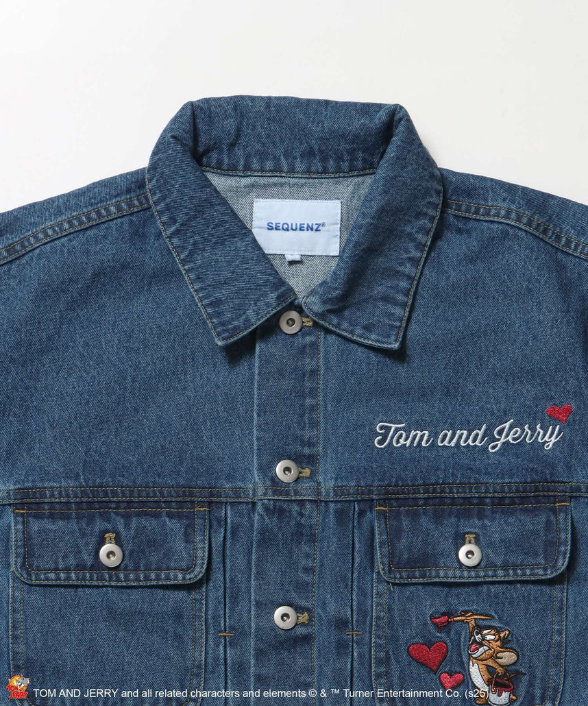 TJ CHAIN EMB.DENIM JACKET / オーバーサイズ デニム ジャケット 刺繍 アウター ネイビー