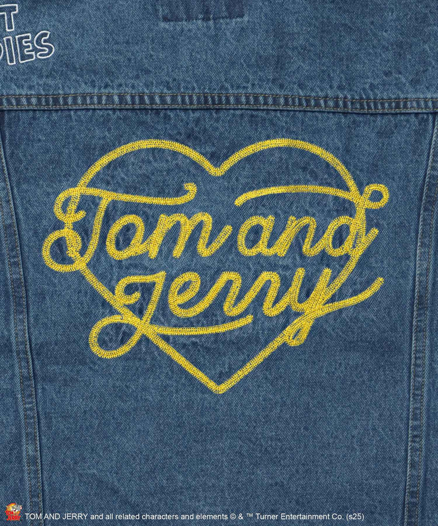 TJ CHAIN EMB.DENIM JACKET / オーバーサイズ デニム ジャケット 刺繍 アウター ネイビー