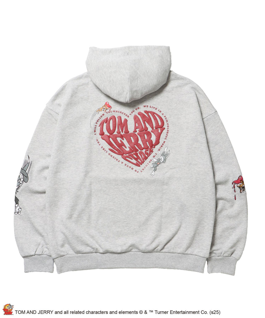 【SEQUENZ(シークエンズ)】TJ HEART LOGO P/K / プルパーカー フーディ 刺繍 プリント 裏毛 アッシュグレー