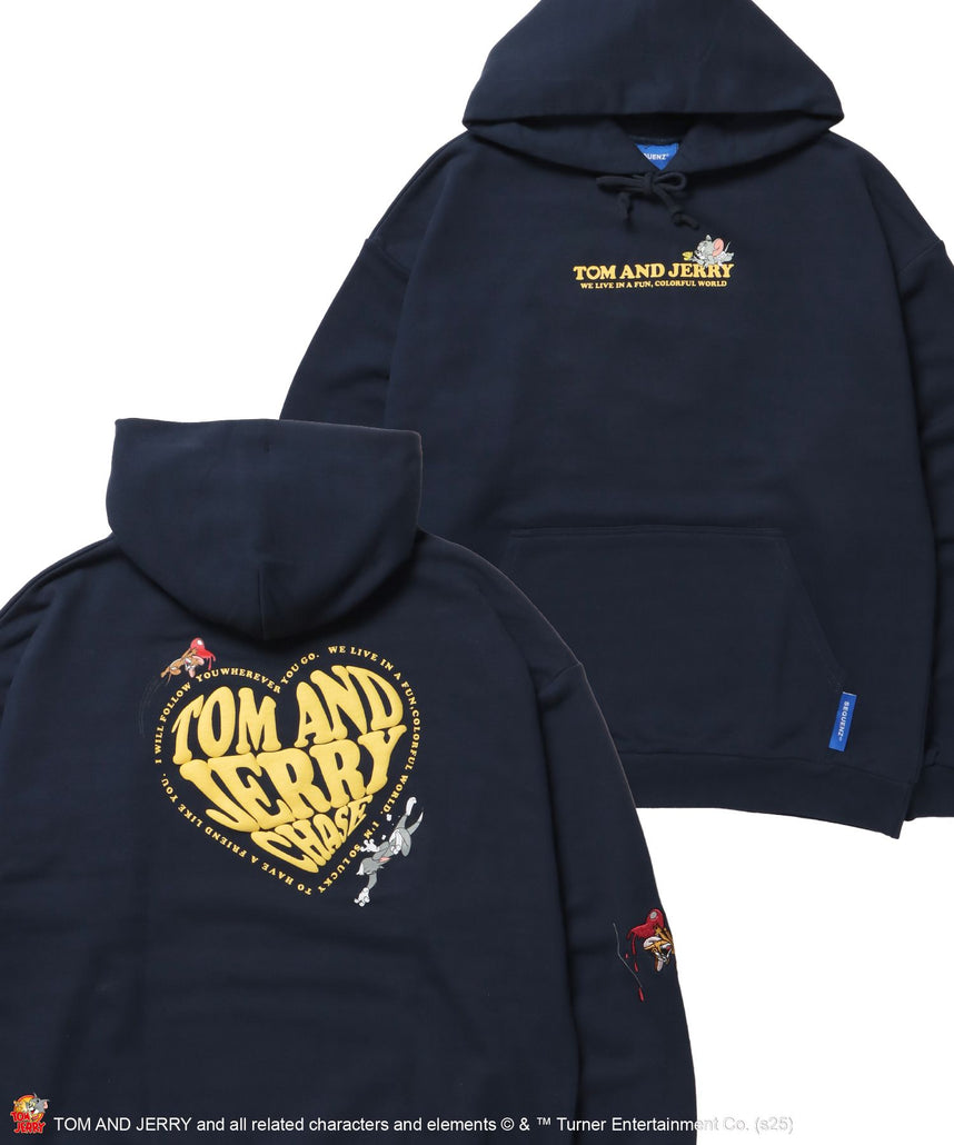 【SEQUENZ(シークエンズ)】TJ HEART LOGO P/K / プルパーカー フーディ 刺繍 プリント 裏毛 ネイビー