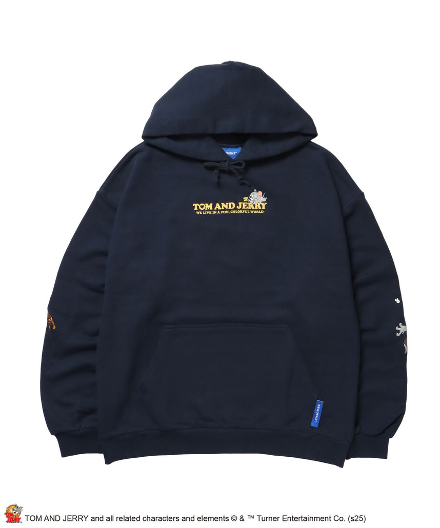【SEQUENZ(シークエンズ)】TJ HEART LOGO P/K / プルパーカー フーディ 刺繍 プリント 裏毛 ネイビー