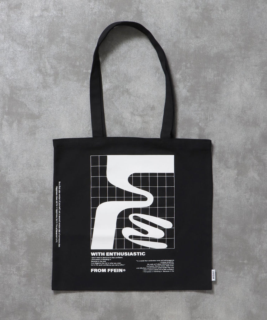 【FFEIN(フェイン)】グラフィックプリントトートバッグ / 11.5オンス コットンキャンバス トート ブラック