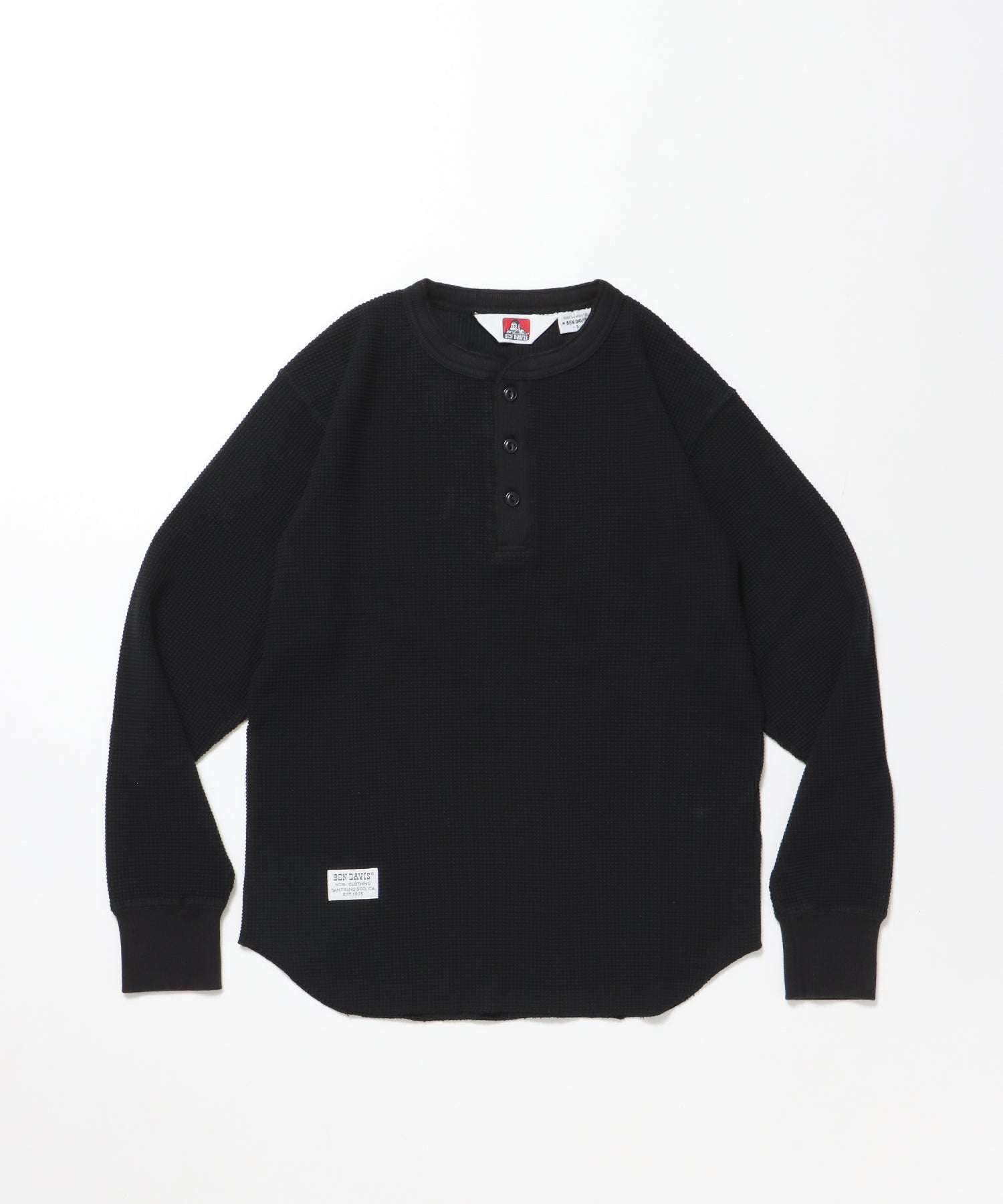 WAFFLE L/S HENLEY / ヘンリー ワッフル オーバーサイズ 長袖 レイヤード ブラック