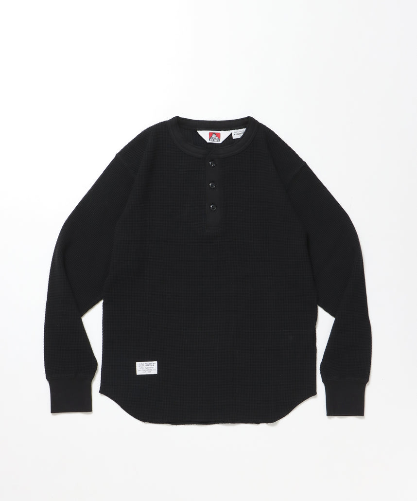 WAFFLE L/S HENLEY / ヘンリー ワッフル オーバーサイズ 長袖 レイヤード ブラック