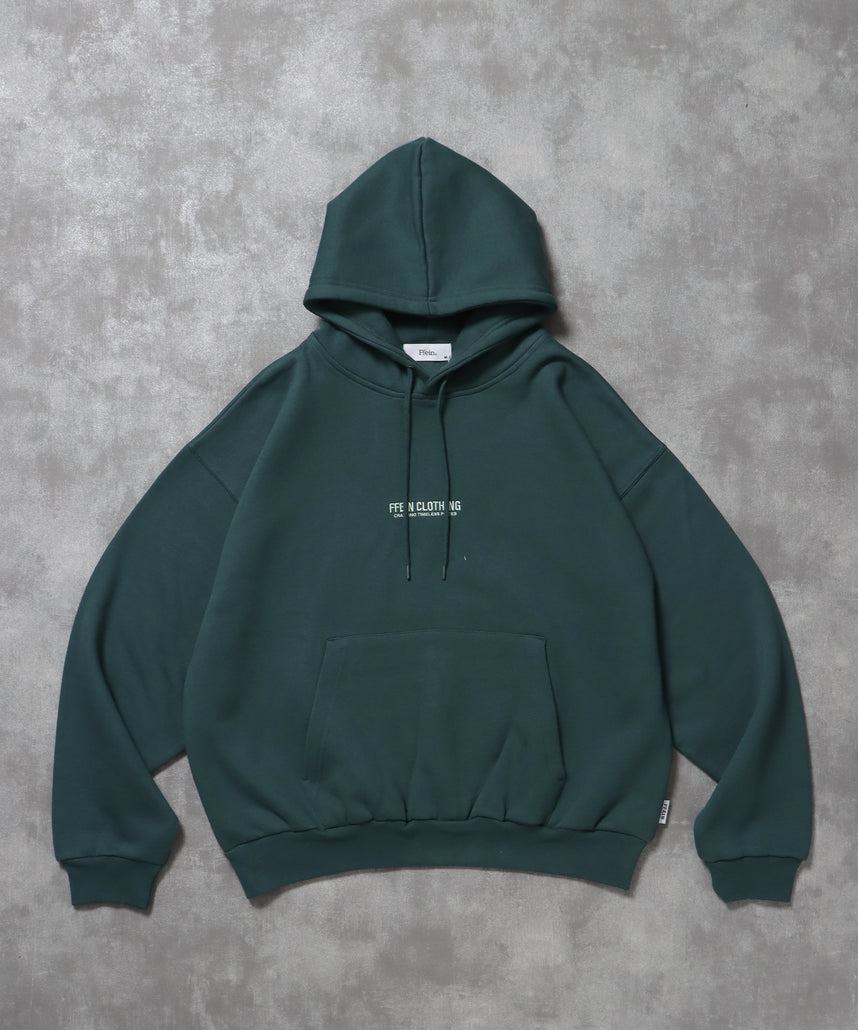 ヘビーウエイトセンターミニロゴジップパーカー / パーカー 裏起毛 ジップ 刺繍 ロゴ フーディ ダブルジップ グリーン