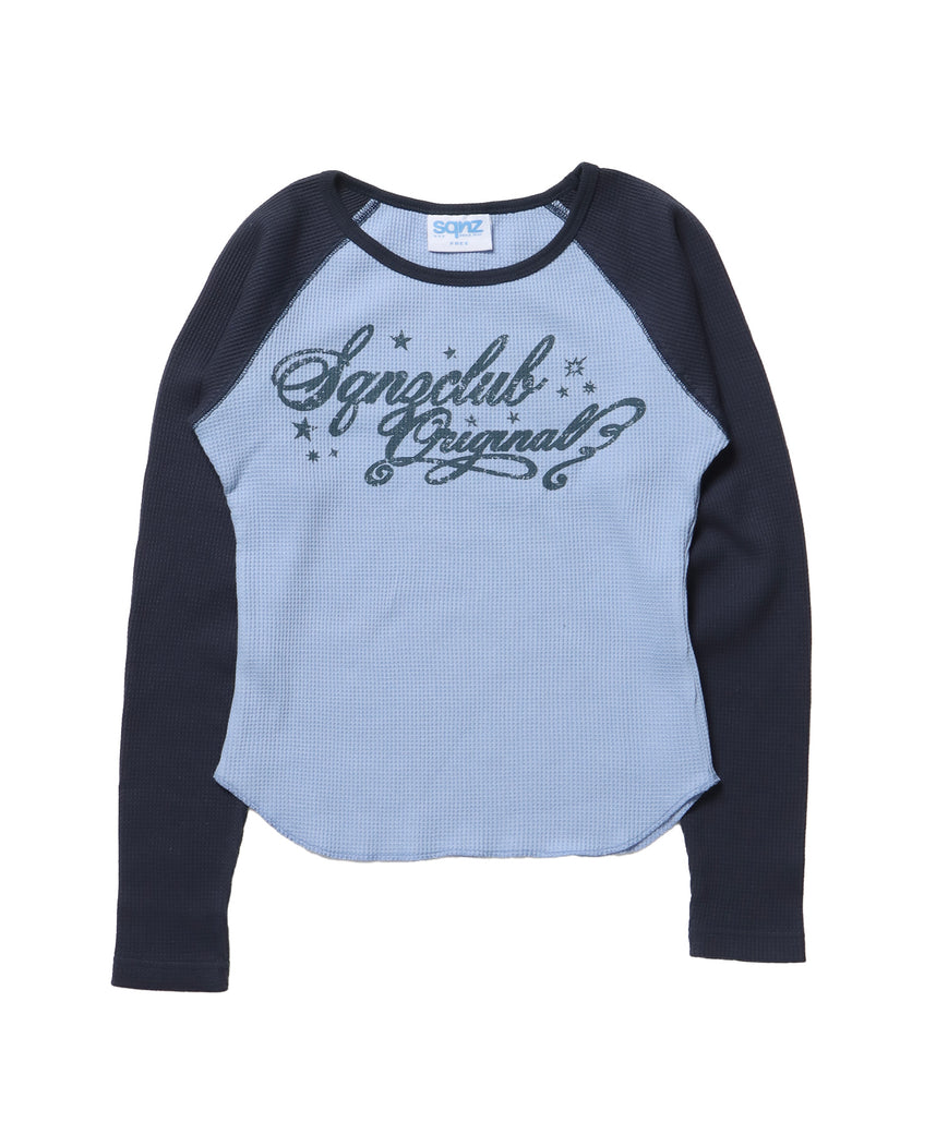 sqnz angel thermal / ロンT クルーネック ラグラン サーマル ワッフル 長袖 プリント ネイビー