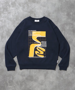 ヘビーウエイト線画アートスウェット / 裏起毛 スウェット アート クルーネック プリント ネイビー