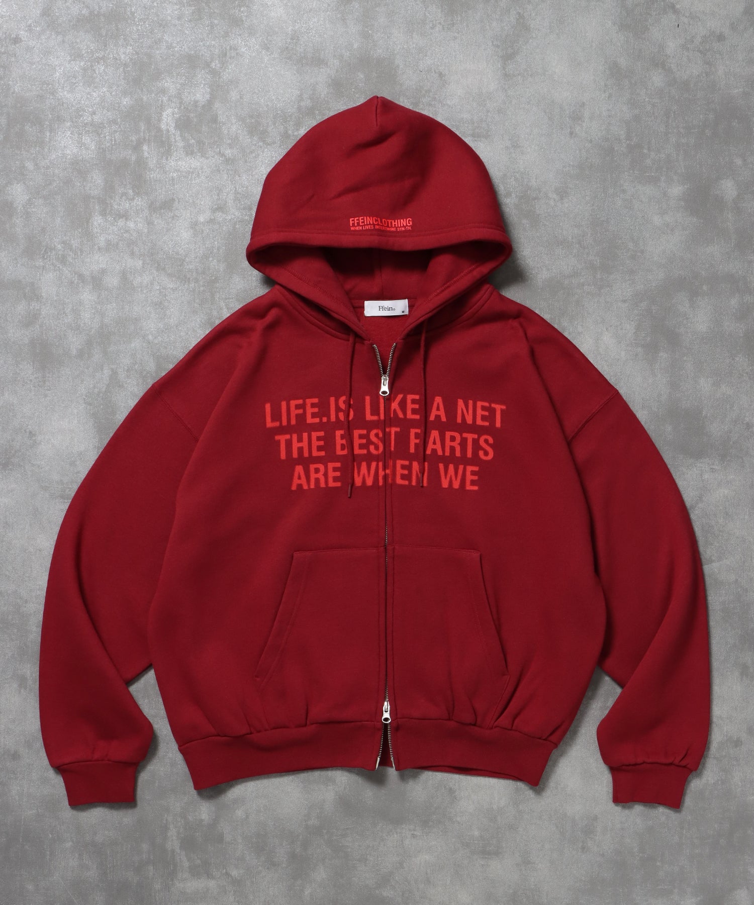 ヘビーウエイトぼかしロゴジップパーカー / パーカー 裏起毛 ジップ 刺繍 ロゴ フーディ ダブルジップ ワイン