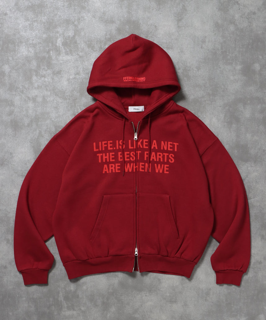 ヘビーウエイトぼかしロゴジップパーカー / パーカー 裏起毛 ジップ 刺繍 ロゴ フーディ ダブルジップ ワイン