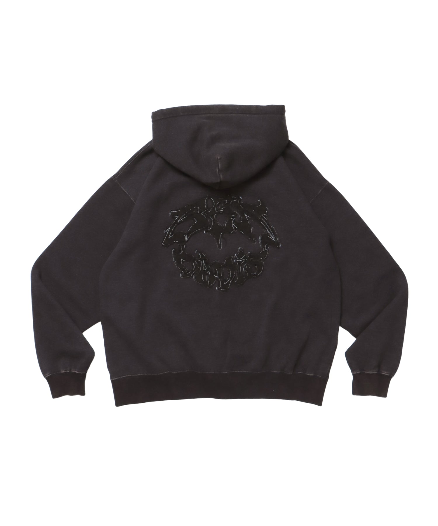PATCHING BLEACH ZIP HOODIE / 加工 ジップパーカー ワッペン フーディ 裏起毛 ブラック