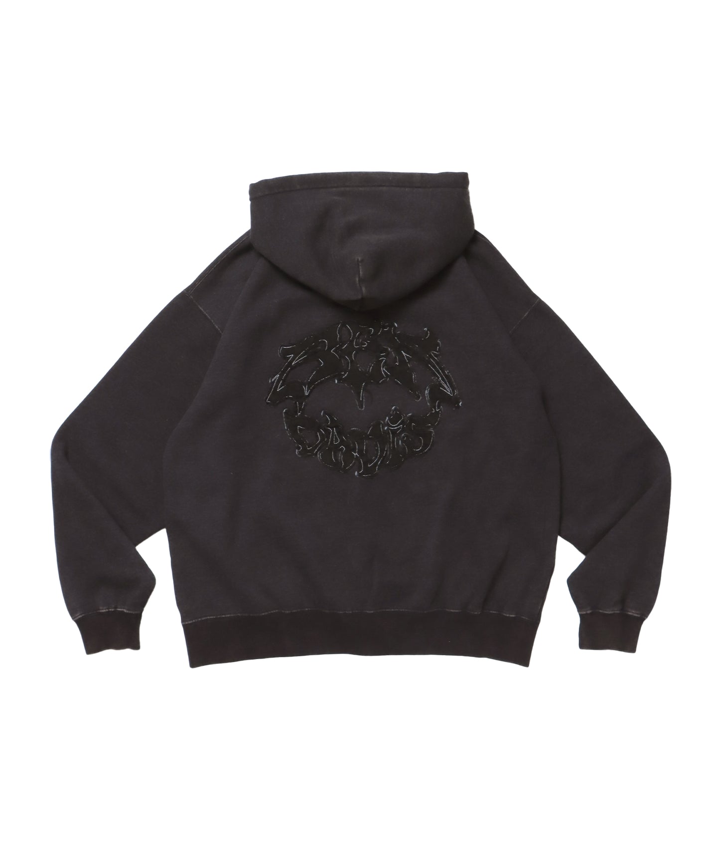PATCHING BLEACH ZIP HOODIE / 加工 ジップパーカー ワッペン フーディ 裏起毛 ブラック