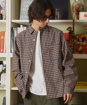 アソートワンポイントボックス長袖シャツ / シャツ レギュラーカラー 長袖 ワンポイント 刺繍 レイヤード ポケット オレンジ