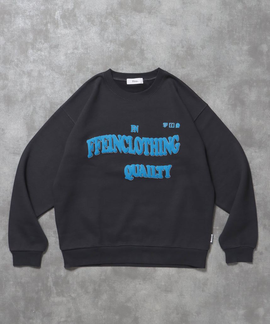 ヘビーウエイトウェーブロゴスウェット / 裏起毛 スウェット クルーネック ワンポイント プリント チャコール