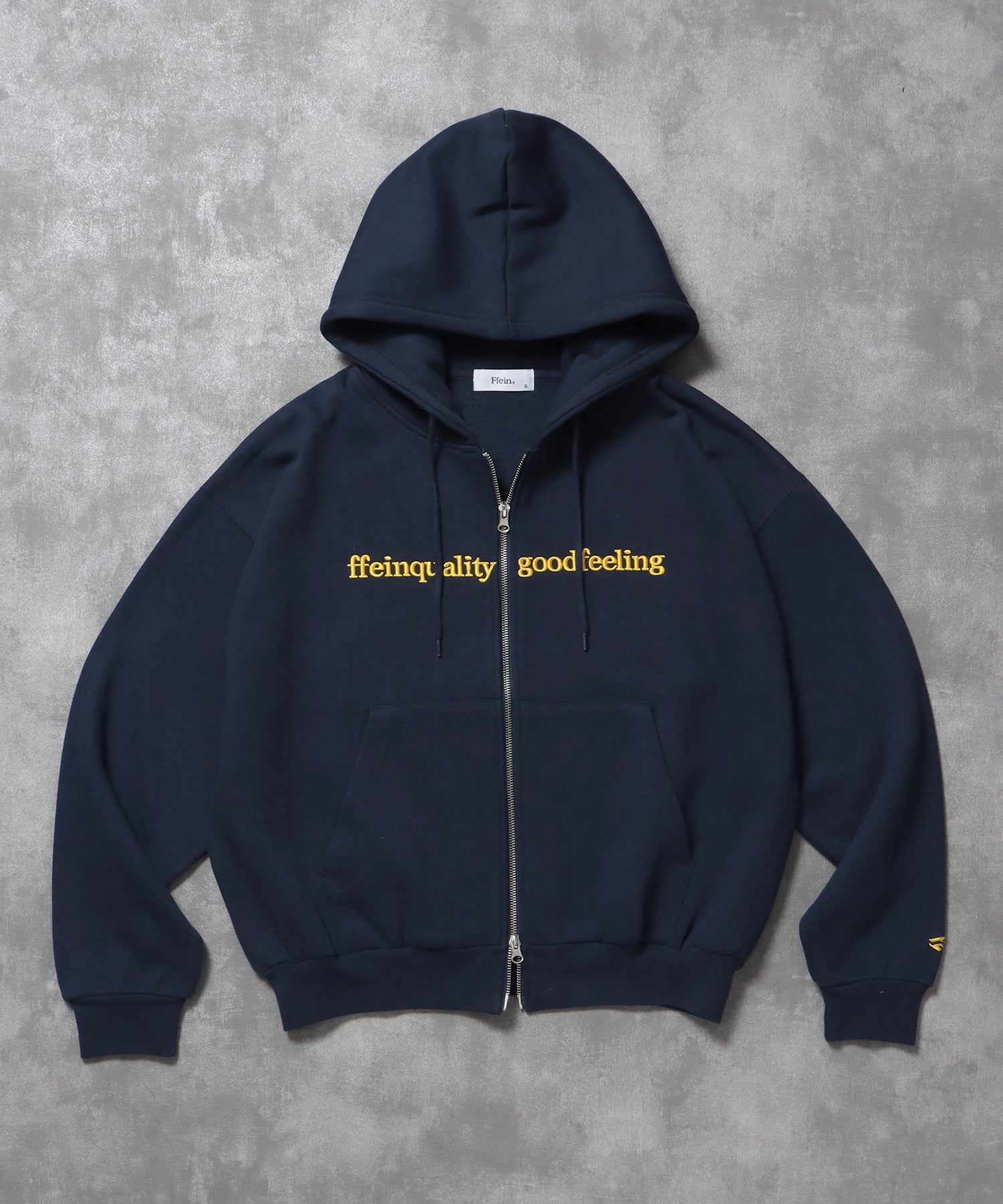 ヘビーウエイトセンターロゴ刺繍ZIPパーカー / パーカー 裏起毛 ジップ 刺繍 ロゴ フーディ バブルジップ ネイビー