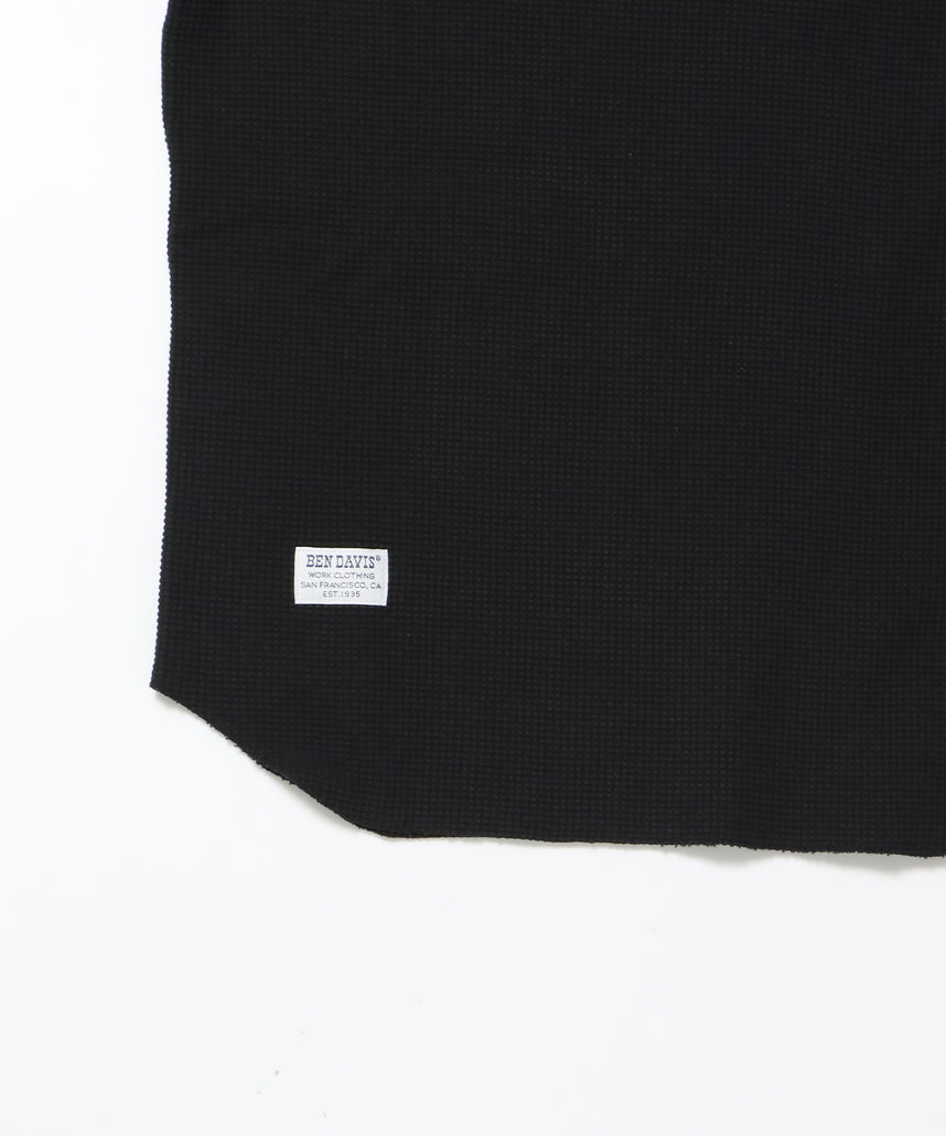 WAFFLE L/S CREW / ビッグシルエット ワッフル クルーネック 長袖 レイヤード ブラック