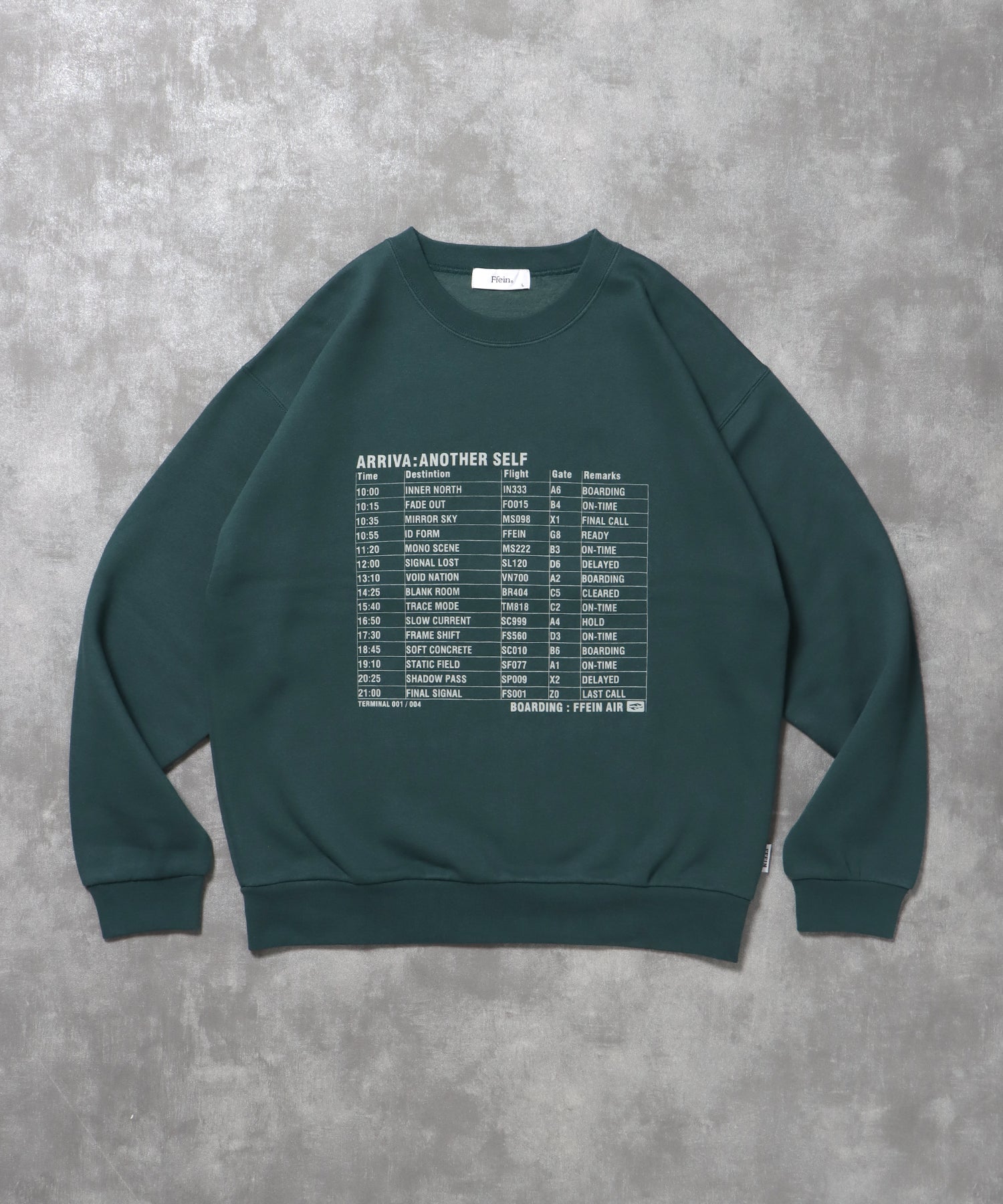 ヘビーウエイトフライトメッセージロゴスウェット / 裏起毛 スウェット クルーネック ワンポイント プリント グリーン