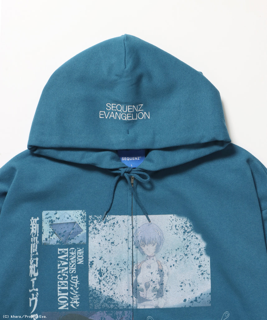 EVA BEST SCENE ZIP PK / オーバーサイズ ビッグシルエット ジップパーカー 刺繍 プリント フーディ 裏起毛 ユニセックス グリーン