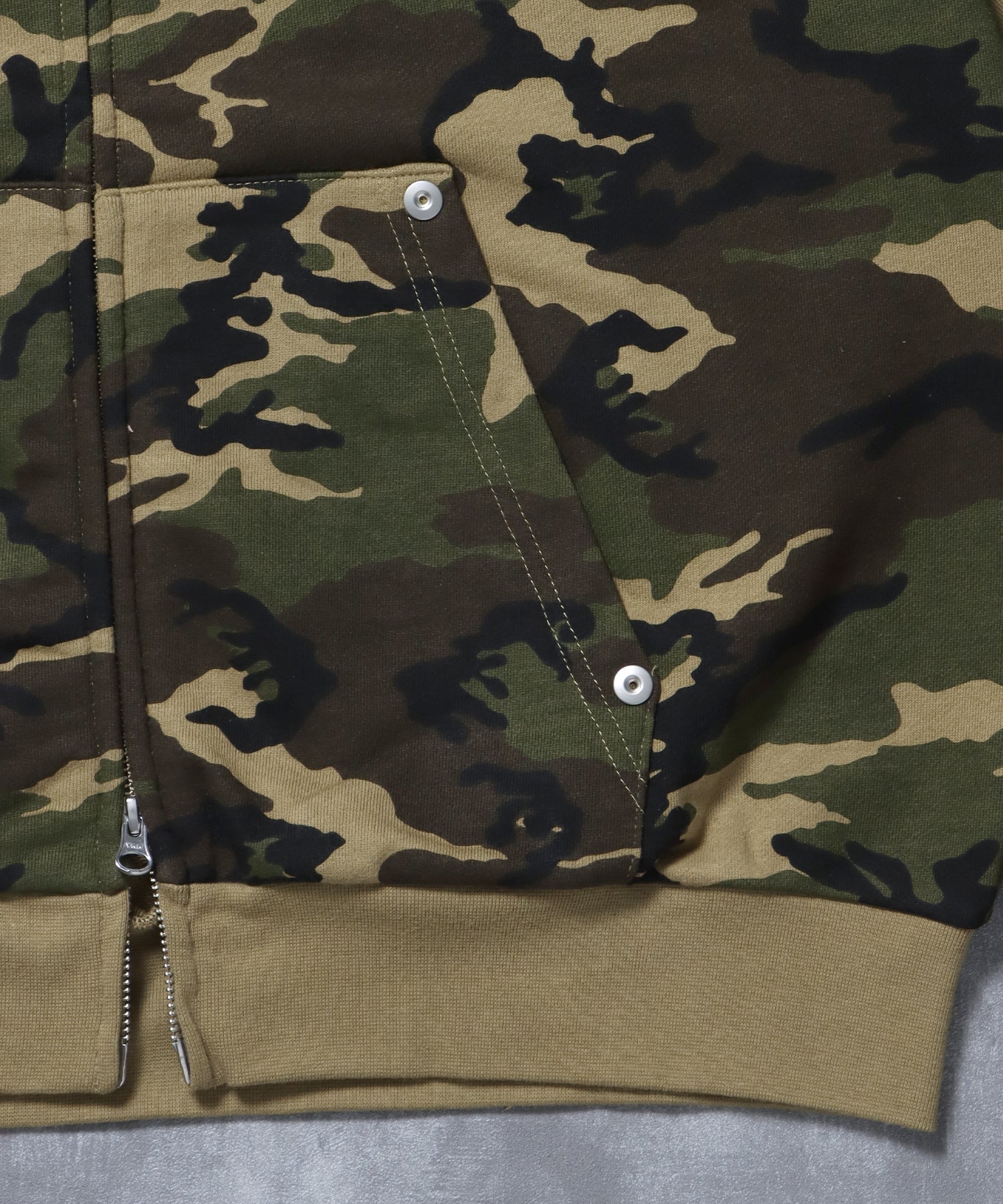 切り替えリベットジップパーカー 12oz / リベット ジップ パーカー 裏毛 フーディ 柄80