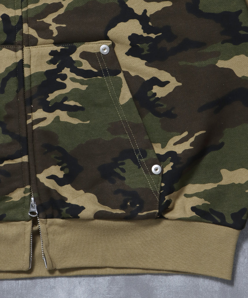 切り替えリベットジップパーカー 12oz / リベット ジップ パーカー 裏毛 フーディ 柄80