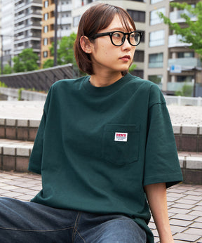 BIG POCKET TEE ZF / ポケット 半袖 ワンポイント ワイドシルエット ヘビーウエイト クルーネック ダークグリーン