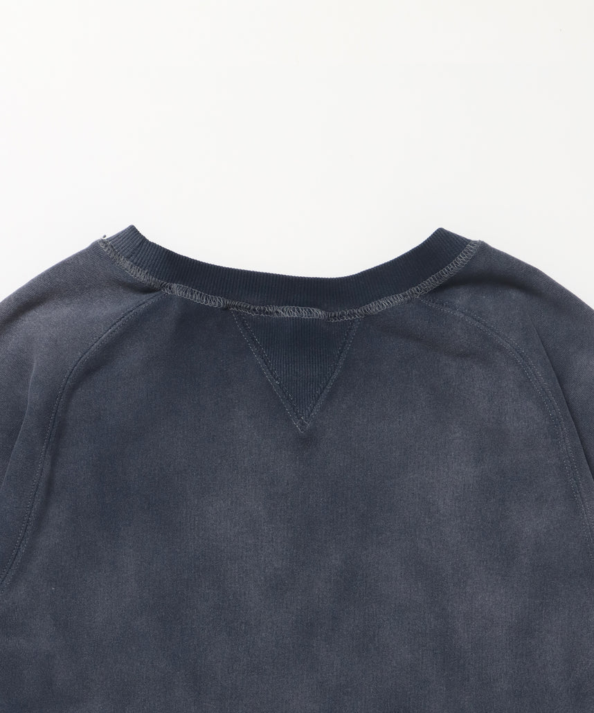 70'S FIT F-SLEEVE CREW / 加工 裏起毛 クルーネック スウェット ラグラン 短丈 裏毛 ネイビー